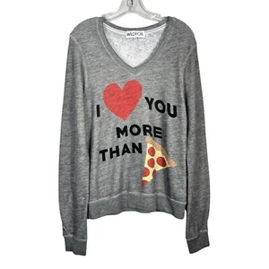 Wildfox Love You More Than Pizza Sherpa Fleece Lined Graphic Sweatshirt Small S - Picture 1 of 6