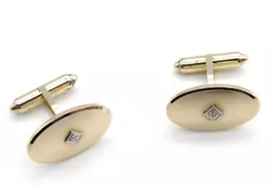 Vintage Krementz oval cufflinks Gold Toned w/ Faux Diamond Pair - Picture 1 of 6