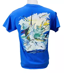 Camisa Guy Harvey Talla Mediana Azul Pez Espada Bolsillo Frontal X6 - Imagen 1 de 8