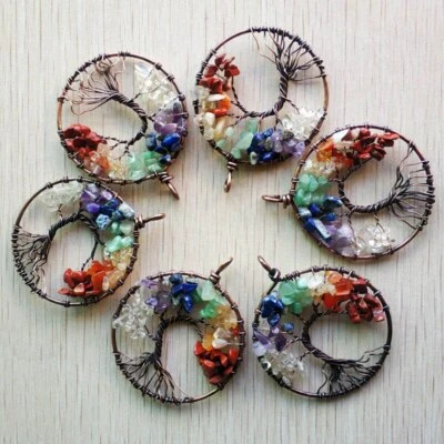 12 un./lote 7 chakras piedra natural árbol de la vida antiguo cobre colgantes collar Foto 1 de 4