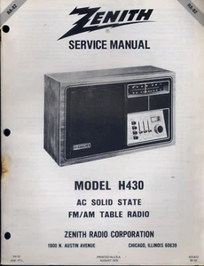 Zenith Service Manual FM/AM Table Radio Model H430 PFAX36 - Picture 1 of 1