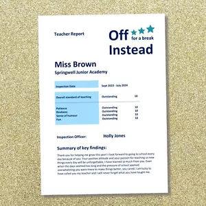 TEACHER GIFT. Personalised custom report card. Assistant, school, leaving, print - Picture 1 of 4