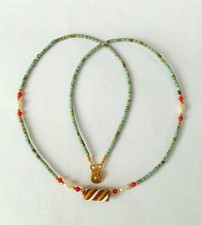 Pendant Tiny Seed Beads Necklace Afghan Turquoise, Pearls, Antique Roman Glass