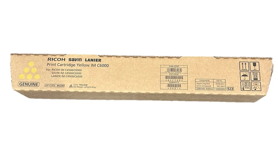 ПОДЛИННЫЙ RICOH SAVIN LANIER ЖЕЛТЫЙ ТОНЕР IM C6000 842280 БЕСПЛАТНАЯ ДОСТАВКА - НОВЫЙ - Изображение 1 из 4