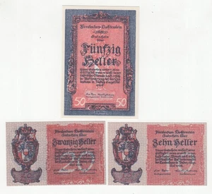 Liechtenstein 10 , 20 , 50 Heller 1920 Set Post WW I - Picture 1 of 2