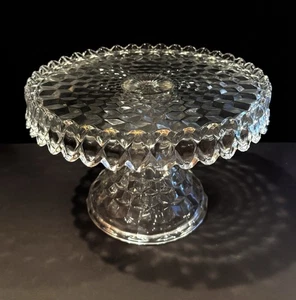 Rare No Rum Well Vintage Fostoria American Cubist Pedestal Cake Stand - Picture 1 of 7