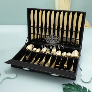 Luxus 92-teiliges Goldbesteckset für 12 | Vergoldet Edelstahl Besteck Geschenkbox - Bild 1 von 22