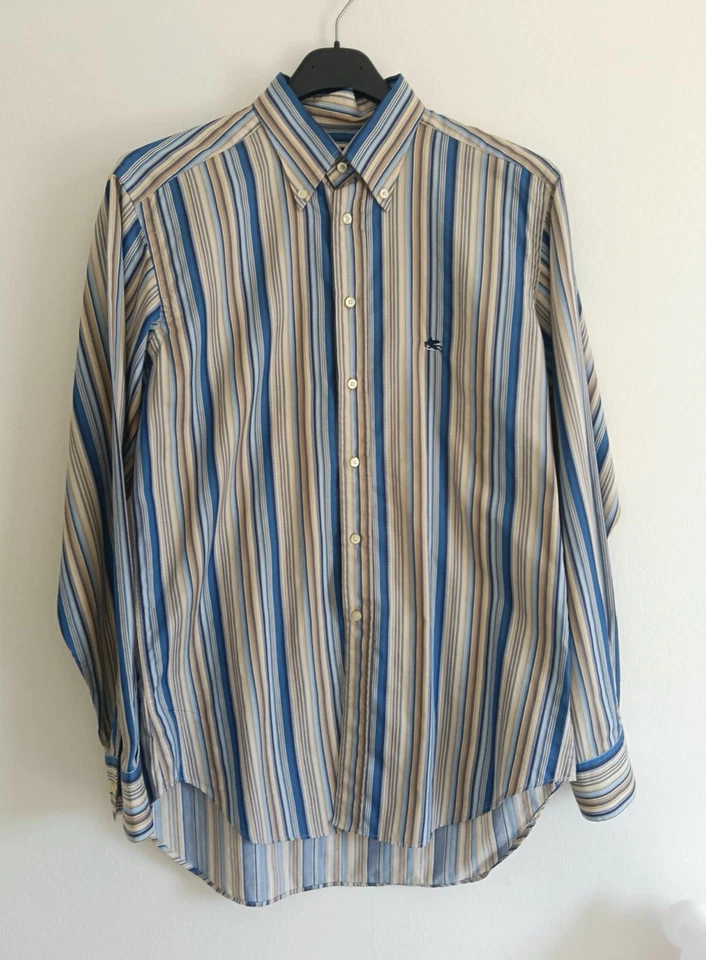 Etro Camicia a maniche lunghe in cotone a righe blu beige giallo bianco tg 41 - Immagine 1 di 4