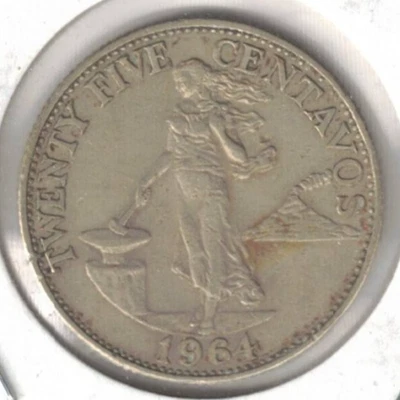 1964 Philippines 25 Centavo Female Standing & Eagle on Shield Coin! - Image 1 of 2