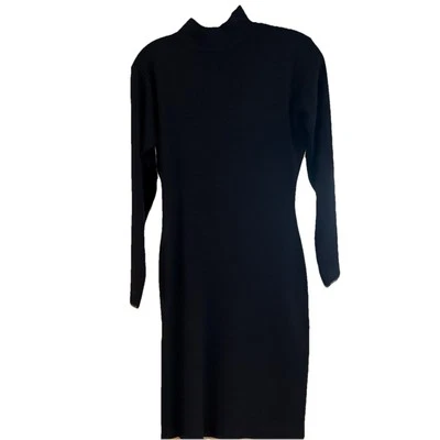 petite sophisticate Black Long Sleeve Shift Dress, Wool Blend, Size P, Soft Knit - Image 1 of 4