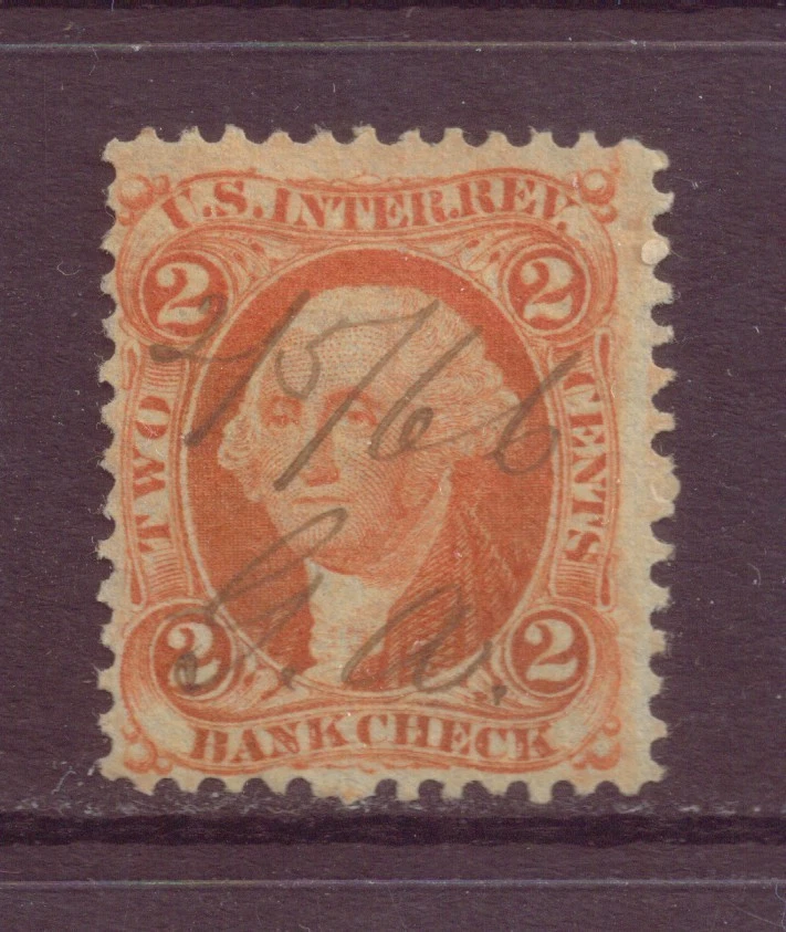 EE. UU., Impuestos Internos, Cheque Bancario 2 centavos, George Washington, Usado, 1866, ANTIGUO Foto 1 de 1