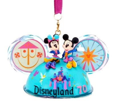 2025 Disneyland 70th Anniversary Mickey & Minnie Ear Hat BOXED Ornament - Image 1 of 4