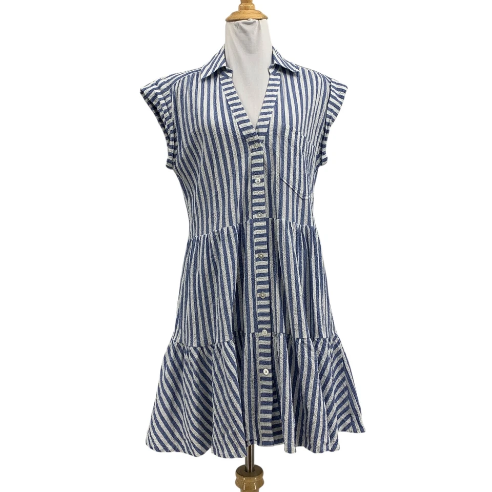 Vestido Verónica Barba Mujer M Mediano Trisha Niveles Rayas Popelina Forrado Seersucker Foto 1 de 4