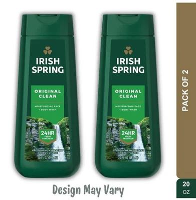 Irish Spring Original Clean Fresh Scent 24HR Fresh Body Wash for Men 20 oz 2-Pk - Image 1 of 2