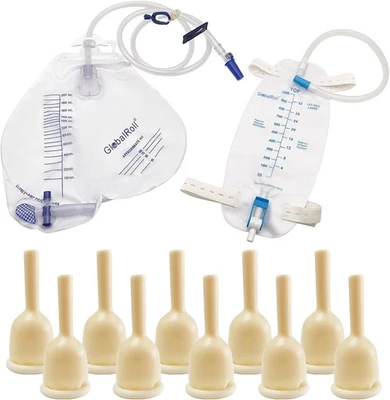 Juego de catéteres de condón de látex autosellantes externos, bolsa de drenaje urinario de 2000 ml con Foto 1 de 4