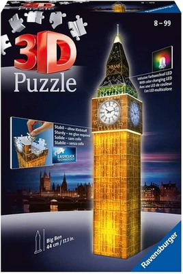 RAVENSBURGER, Puzzle 3D 216 pezzi Big Ben illuminato, ,  RAV125883 - Immagine 1 di 2