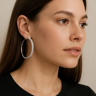 Pendientes de aro vintage de plata de ley con piedras preciosas transparentes joyería fina Foto 1 de 4