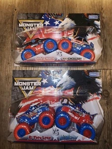 2025 Monster Jam Stars & Stripes Grave Digger, Megalodon, El Toro Loco, Digatron - Picture 1 of 1