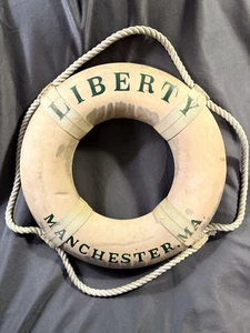 Antiguo anillo salvavidas náutico pintado boya salvamento marítimo - Imagen 1 de 10