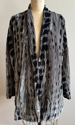 Chaqueta de Terciopelo J. Jill XL Plateada Azul Frente Abierto Usada en Excelente Condición Foto 1 de 4