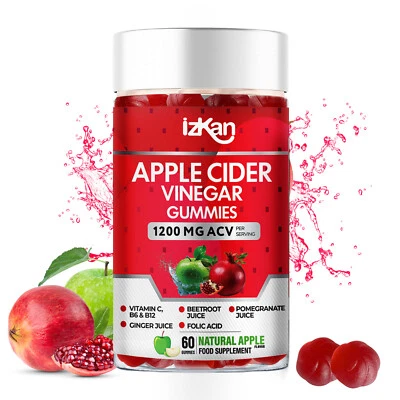 IZKAN NUTRITION Apple Cider Vinegar 1000mg 60 1200 ACV Gummies Ginger Extract Metabolism