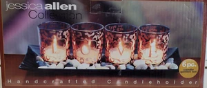 6 PIECE JESSICA ALLEN CANDLE HOLDERS GLASS HOLDER WITH STONES - Picture 1 of 9