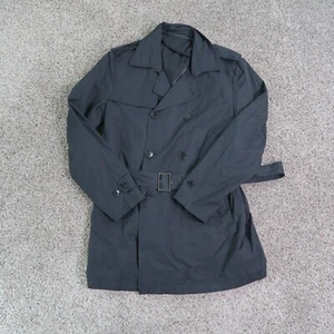 Theory Coat Mens Medium Black Douglas Forrester Trench Belted Double Breasted - Picture 1 of 9