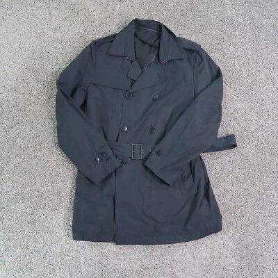 Theory Coat Mens Medium Black Douglas Forrester Trench Belted Double Breasted - Image 1 of 4