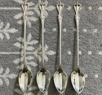 Colheres de chá geladas vintage coloniais antigas de prata esterlina, conjunto de 4, 8” - Imagem 1 de 4