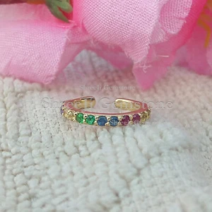 Rainbow Sapphire Cuff Earring 14k Yellow Gold Ear Cuffs Party Wear Jewelry Gift - Picture 1 of 6
