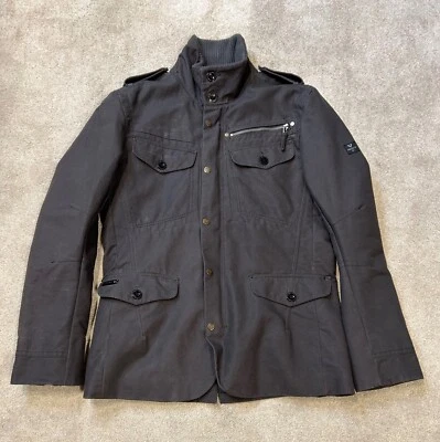 FIRETRAP Hombre Abrigo Marrón Algodón Chaqueta de Campo Cuello Alto Bolsillos Talla M/L Foto 1 de 4