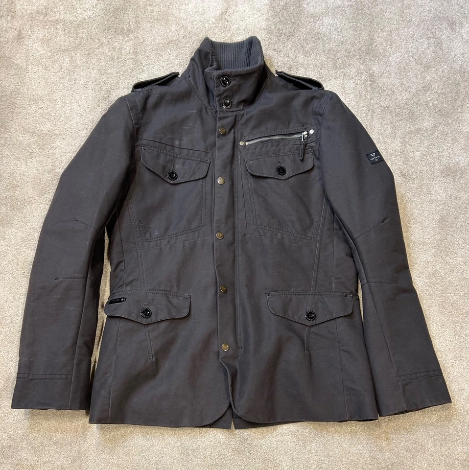 FIRETRAP Hombre Abrigo Marrón Algodón Chaqueta de Campo Cuello Alto Bolsillos Talla M/L Foto 1 de 4