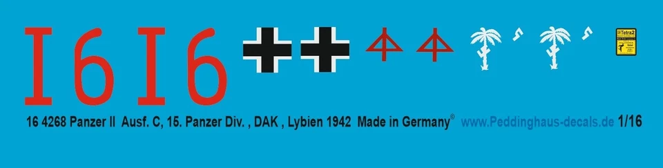 Peddinghaus-Decals 1/16 4268 Carro Armato II Ausf. C, 15. Div Libia 1942 - Immagine 1 di 1