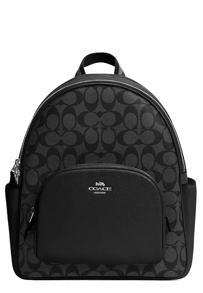 Coach Court Graphite/Black Signature Coated Canvas & Leather Backpack (5671)-