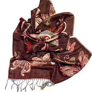 Pashmina 100%Cashmere Blue & Pink Peacock &Flowers Reversible Scarf NEW - Picture 1 of 6