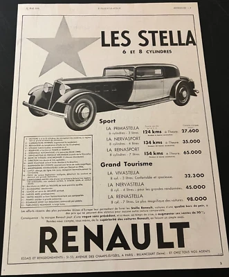 Renault Stella Coupe francês 1933 - Vintage impressão original anúncio/arte de parede - Imagem 1 de 4