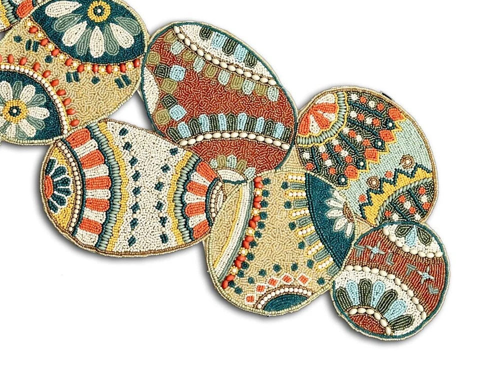 Easter Eggs Table Runner Designer Beaded Table Runner Easter Tableware 13X36 In - Image 1 of 4