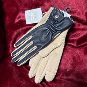Vivienne Westwood Leather & Wool Gloves Navy x Ivory New with Tags - Picture 1 of 6