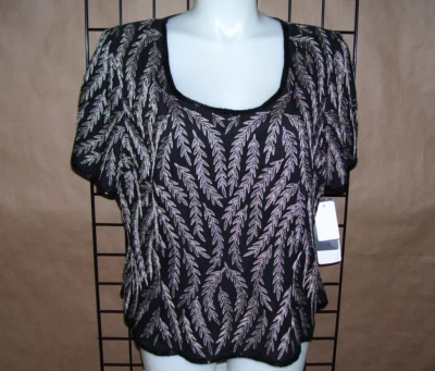 Papell Boutique Black/Bronze Beaded Evening Top, Plus sz 3X - Image 1 of 3