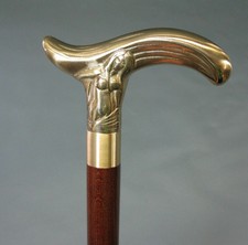 Victorain Solid Brass brown Wooden Walking Cane Brass Mermaid Head Handle Stick