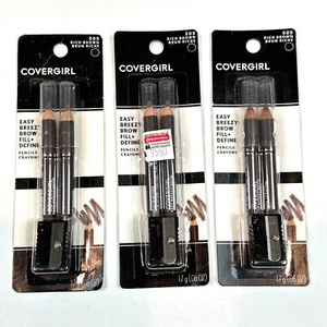 3x CoverGirl Breezy Brow Fill Define Water Resistant 2ct Pencil 505 Rich Brown - Picture 1 of 1