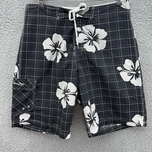 Panama Jack Mens 32 Black White Floral Swim Trunks Board Shorts Hawaiian Island - Picture 1 of 9