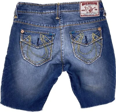 True Religion Ricky Giant Big T Mens Size 30 Cut Off Shorts Denim Blue Jeans - Image 1 of 4