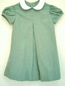 VTG GIRLS GREEN GINGHAM DRESS - Picture 1 of 3
