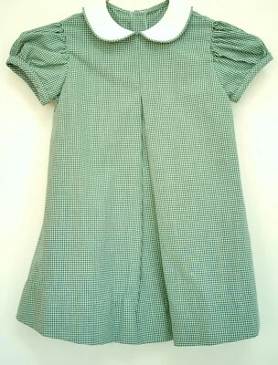 VTG GIRLS GREEN GINGHAM DRESS - Image 1 of 3