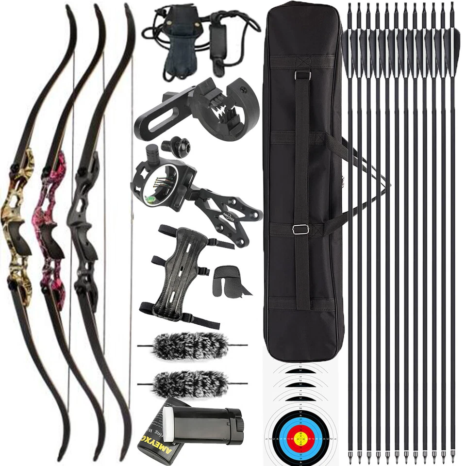 56" 58" 60" Archery Takedown Recurve Bow Arrows Set 30-50lbs Hunting Shooting - Image 1 of 4