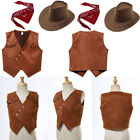 Boys West Cowboy Cosplay Vest Open Front Waistcoat Tops Halloween Party Costumes