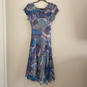 Komarov Women's Size Large Abstract Cap Sleeve Key-Hole Pleat Crinkle Dress Y2K - Picture 1 of 10