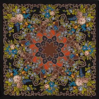 Mantón de lana Pavlovo Posad 362-27, Gypsy Aza/Цыганка Аза 58x58" (148x148 cm) Foto 1 de 4