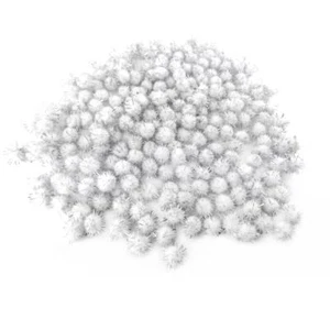 Pom Poms Glitter Tinsel & Yarn White/Silver 15mm Pack Of 100+ - Picture 1 of 1